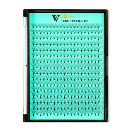VAVALASH Premade Fans Eyelash Extensions 320 Fans 16D 20D 0.05 Thickness C/D Curl Middle Stem Heat Bonded Russian Volume Lash Extensions (320-16D-0.05-D-14mm)