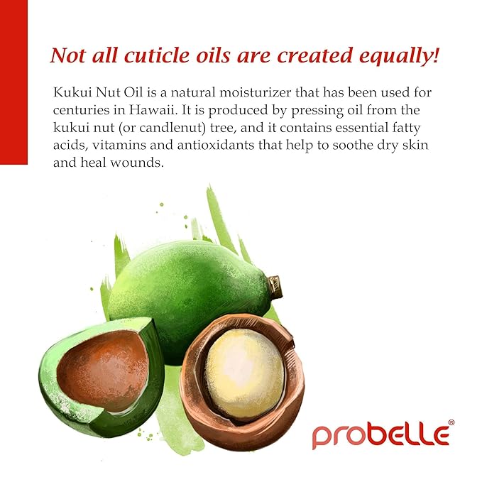 Probelle Kukui Nut Oil Botanical Cuticle Oil, conditions and softens cuticles for healthy nails and cuticle growth, .5oz/ 15 mL