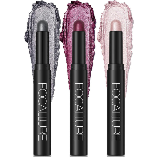 FOCALLURE 3PCS Cream Eyeshadow Stick Sets,Matte and Shimmer Eye Brightener, High Pigmented Crease-proof Pencil,Long Lasting Eye Shadow Highlighter Makeup,Cinnamon Night