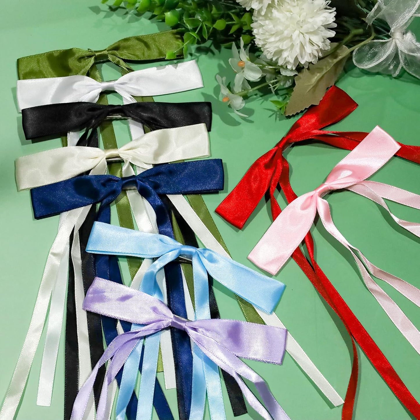 24 PCS Hair Bows Clips Ribbon,Mini Satin Hair Bows With Long Tail for Women and Girls Hairstyle Accessory Gift (Purple)