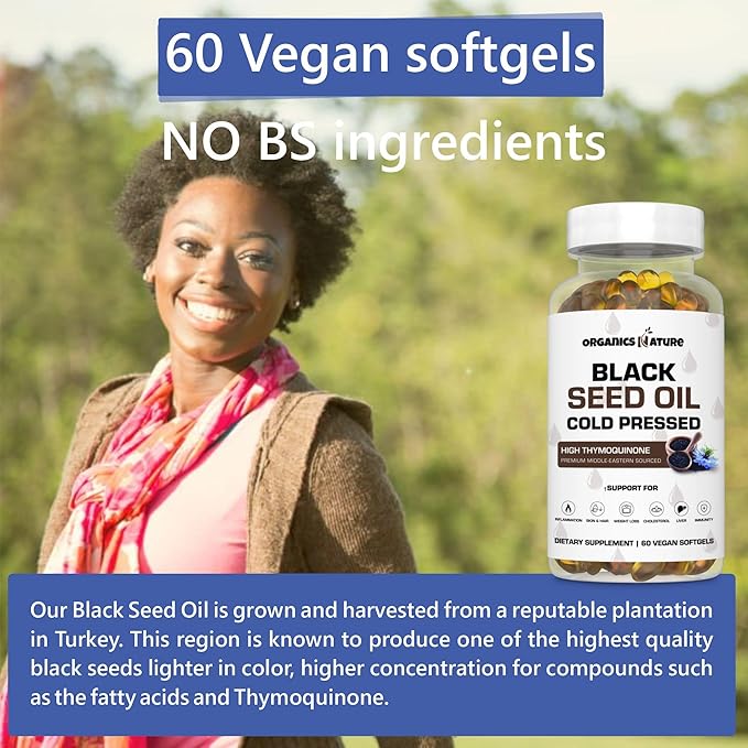 ORGANICS NATURE Collagen with Sea Moss Vanilla Caramel & Black Seed Oil Caps. 1000MG Softgels Bundle.