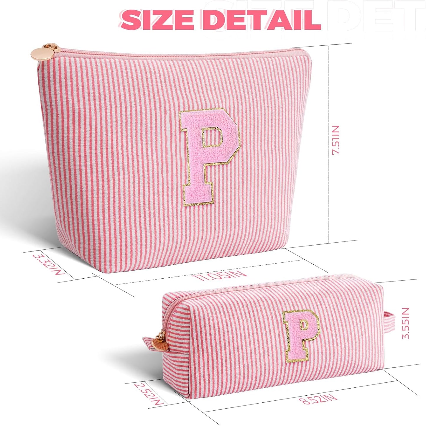 Personalized Makeup Bag for Women Girls - Fashion Cosmetic Bag Trendy Travel Toiletry Bag with Initials Letter - Teen Gifts - Peach,P