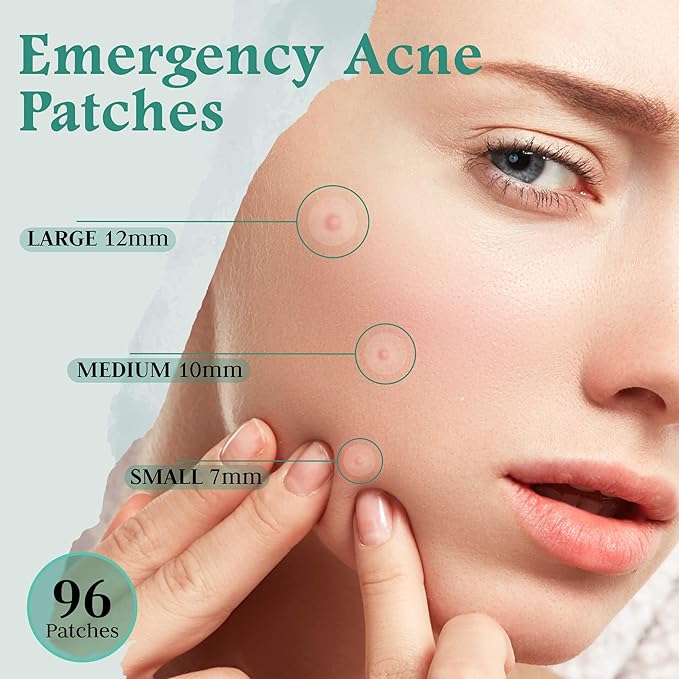 Advance Invisible Pimple Patches For Face (96 Pack) - Hydrocolloid Patch with Tea Tree Oil - Vegan Friendly Hydrocolloid Acne Patches For Face - 3 Size Pimple Patch Stickers (7,10,12mm)