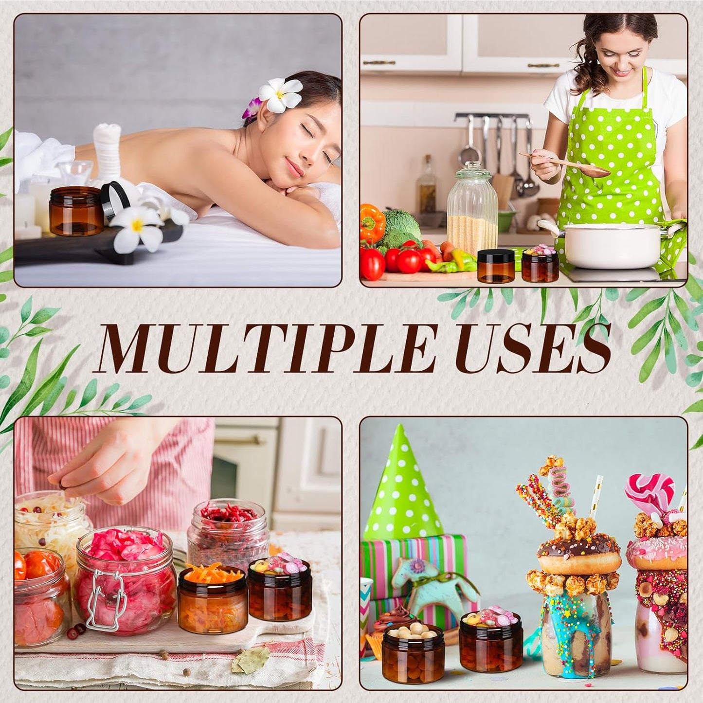 Tanlade 100 Pcs 4 oz Amber Plastic Cosmetic Jars with Lids Empty Leak Proof Container Refillable Cosmetic Jars Airtight for Cream, Lotion, Powder, Ointment, Beauty Products Travel Storage(Round)