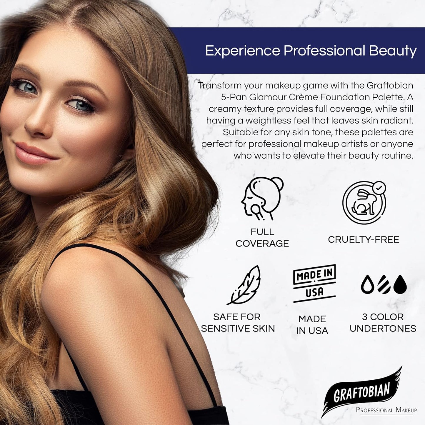 Graftobian HD Glamour Crème Foundation Palette (Warm #3) - High Definition 5 Color Makeup Palette, Cream Based Foundation Concealer and Contour Palette, Full Coverage - Medium/Dark Warm Skin Shades