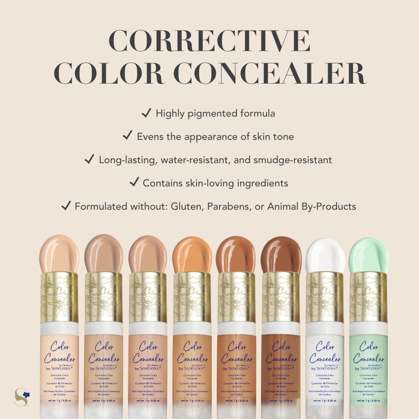 SeneGence Corrective Color Concealer, Medium, 0.25 Fl Oz, Anti-Aging Benefits, Hydrating Aloe Vera Juice, Vitamin B & E for Even Skin Tone and Flawless Coverage