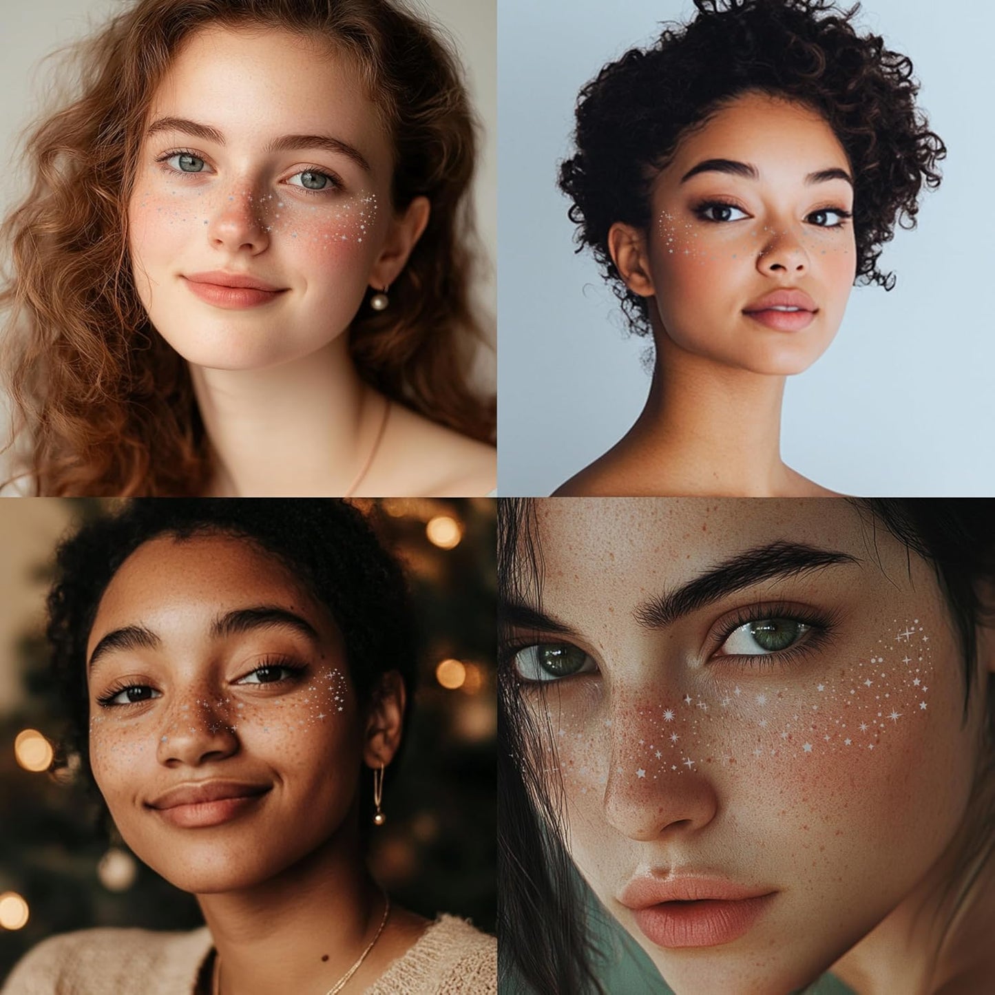 10 Pcs Silver Freckle Patches, Glitter Face Tattoo, Waterproof Speckles, Temporary Freckles (Silver Star)