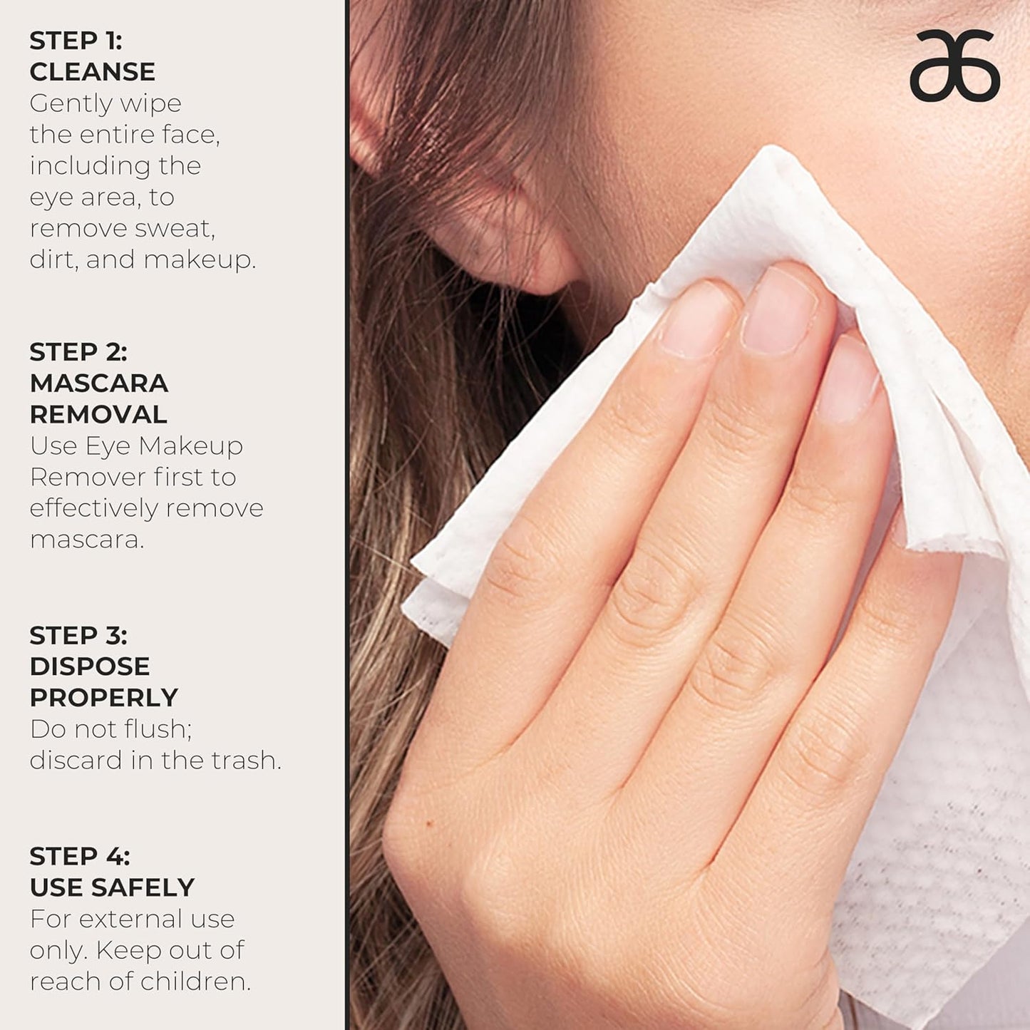 Arbonne Makeup Remover Wipes - Dissolve the Day Facial Cleansing Makeup Wipes for Women, Gentle Cleansing Towelette for Face, Removes Dirt and Sweat