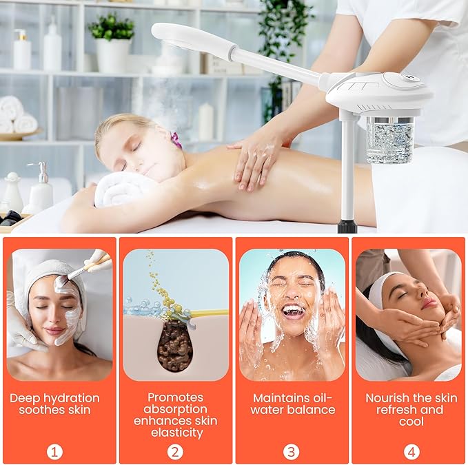 TASALON Professional Facial Steamer with Ozone, Vapor ozono Facial Steamer Professional for Clean Skin, Firm Pores, Esthetician Steamer for Home or Salon Use, Adjustable Height and Angle,White