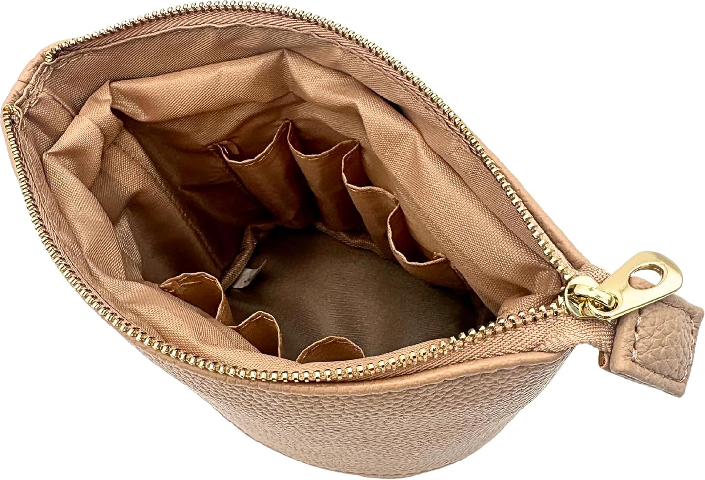 JAZD Convertible Travel Makeup Brush Bag, Stand-Up Brush Holder Pouch For Easy Access, Cosmetic Case Organizer (BEIGE)