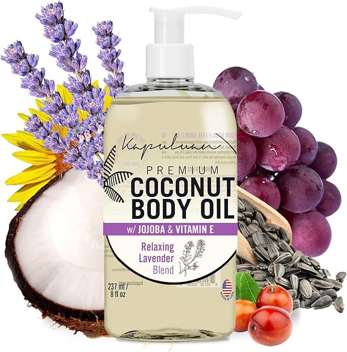 Massage Body Oil Relaxing Blend – Lavender Coconut Oil Blend for Stress Relief, Muscle Tension 8oz