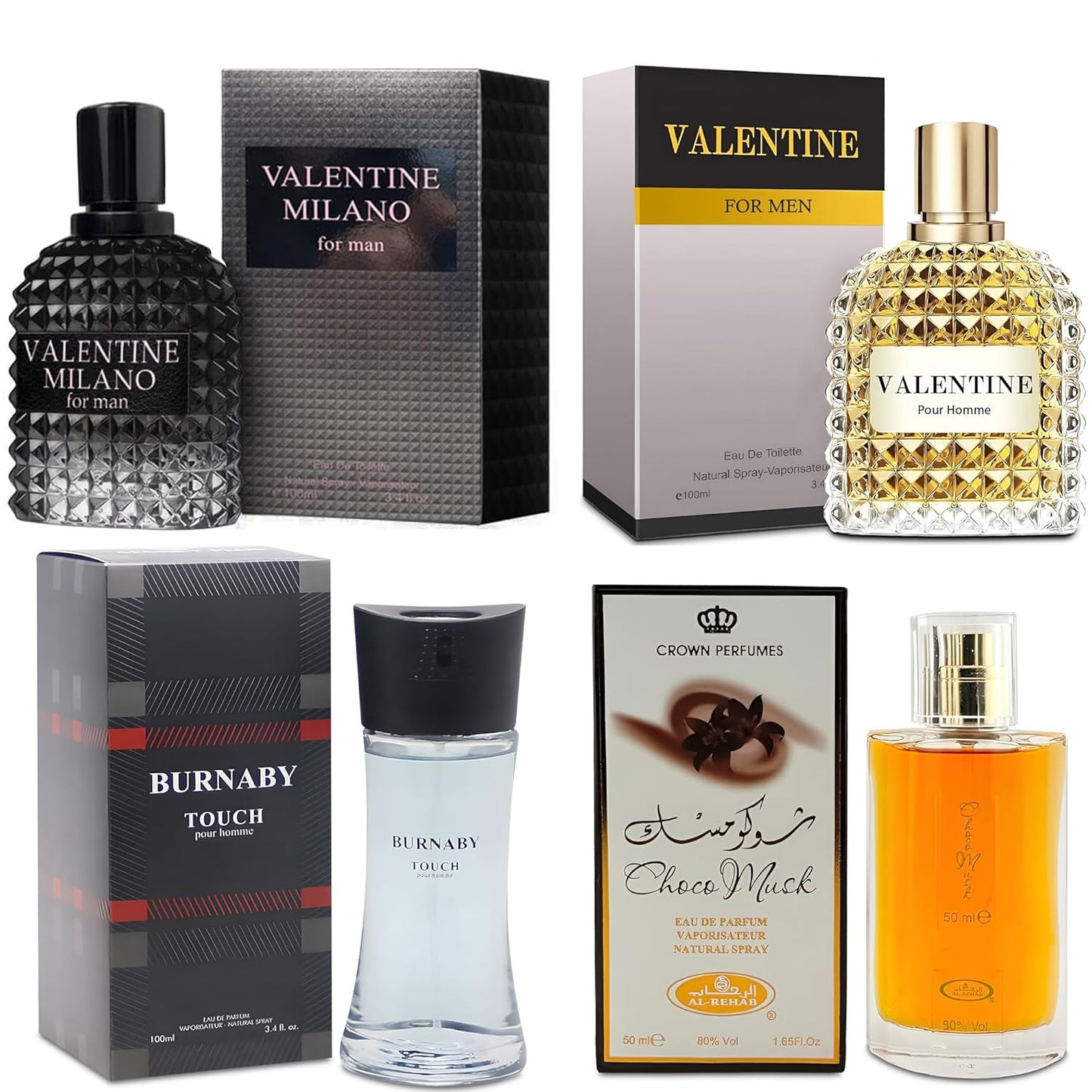 Men's Cologne Gift Set Include Valentine Milano,Valentine,Choco Musk & Burnaby - 3.4 Fl Oz Each | Vanilla Bourbon, Leather & Amber Floral Fragrance | Luxury Eau de Toilette Quartet
