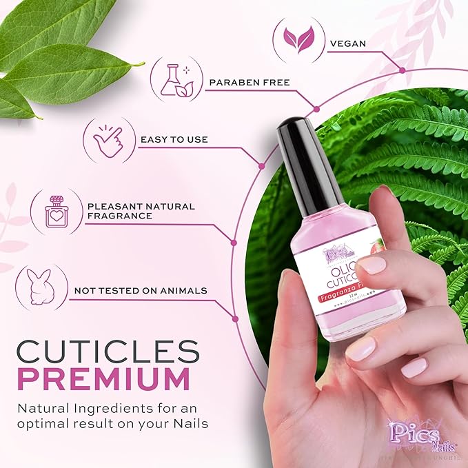 Pics Nails Professional Cuticle Oil - Strawberry Cuticle Softener for Nails & Cuticle Care - Nail Oil Cuticle Repair Treatment with Sunflower Seed Oil 12ML Cuticle Oil Bottle with Brush Applicator