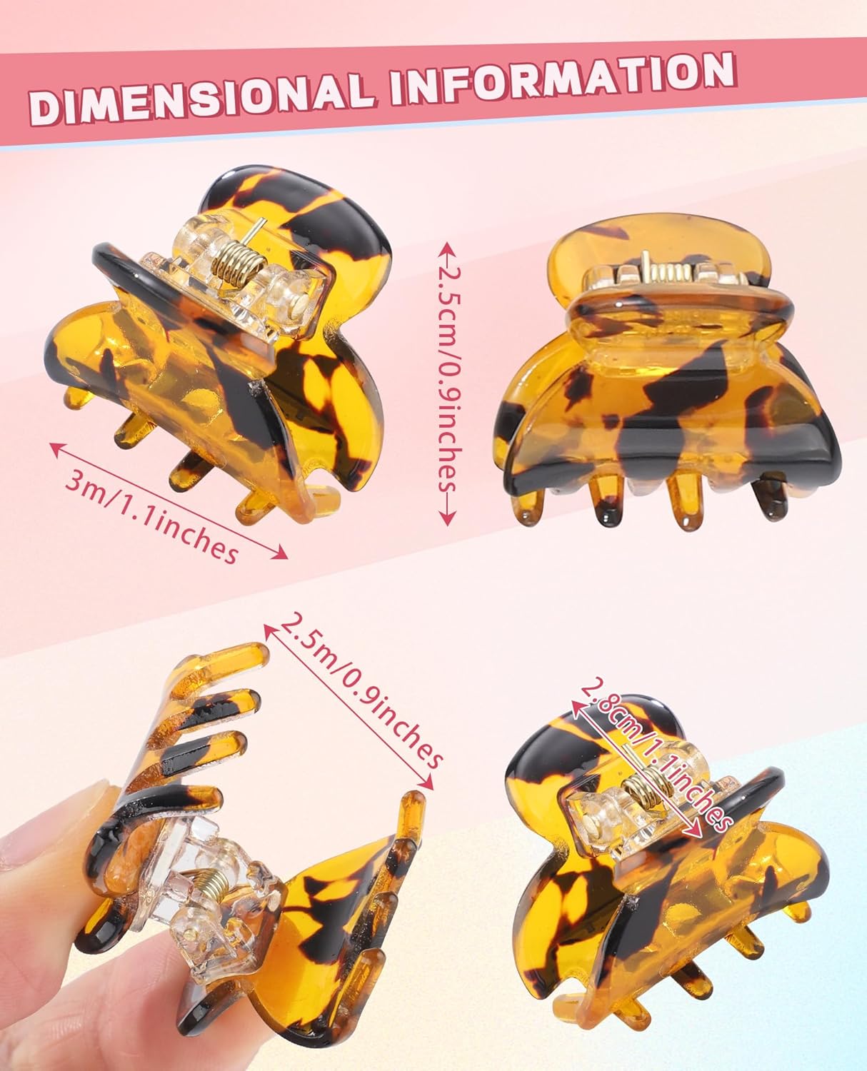 Claw Hair Clips Jaw Clamps - 12PCS Small Hair Claw Jaw Clamp for Thin Hair Styling Accessories Classic Hair Clamp for Women Girls (Black+Leopard)