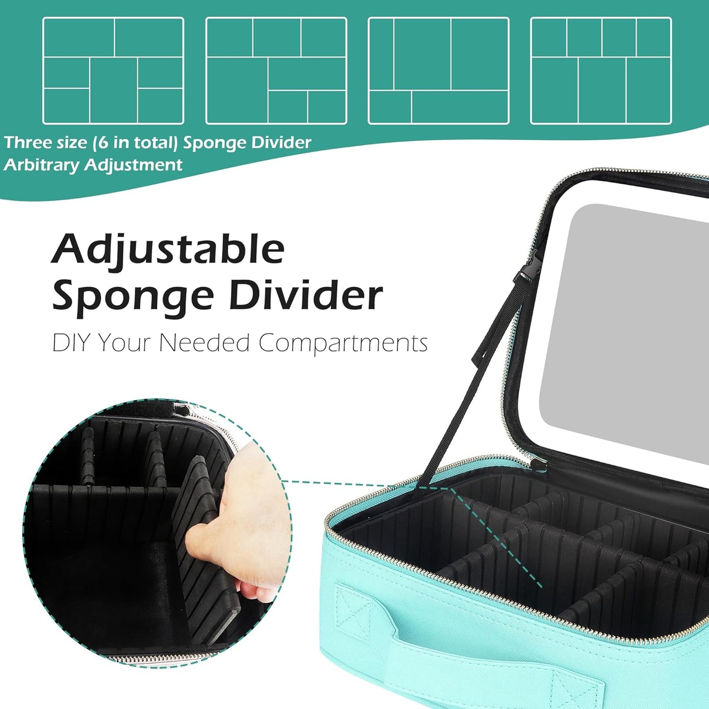 MOMIRA Travel Makeup Bag Cosmetic Bag Makeup Organizer Bag with Lighted Mirror, Adjustable Brightness in 3 Color Scenarios, Waterproof Makeup Train Case, Gift for Women - Aqua Blue