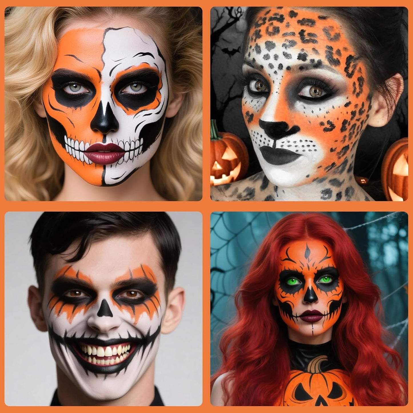 Orange Cream Face Body Painting Foundation, Professional Full-coverage Oil Based Orange Face Paint Halloween SFX Cosplay for Pumpkin Clown Tiger Monster Adult Costume Party & Carnival