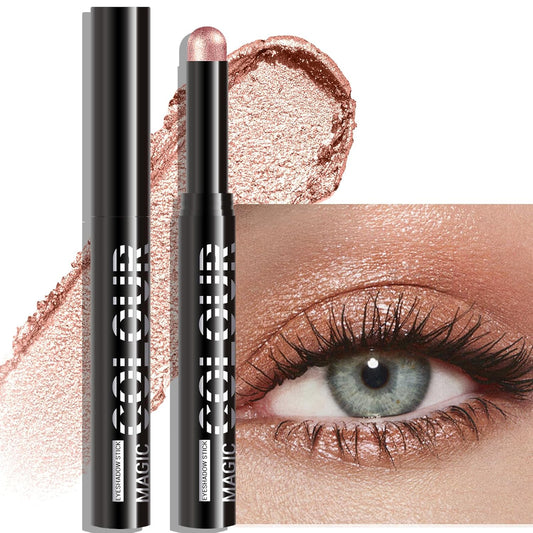 Glitter Eyeshadow Stick - Rose Gold Shimmer Long Lasting Cream Eye Shadow Pencil Crayon Buildable Sparkling Face Highlighter Makeup, Lightweight Waterproof & Smudge Proof for Easy Application