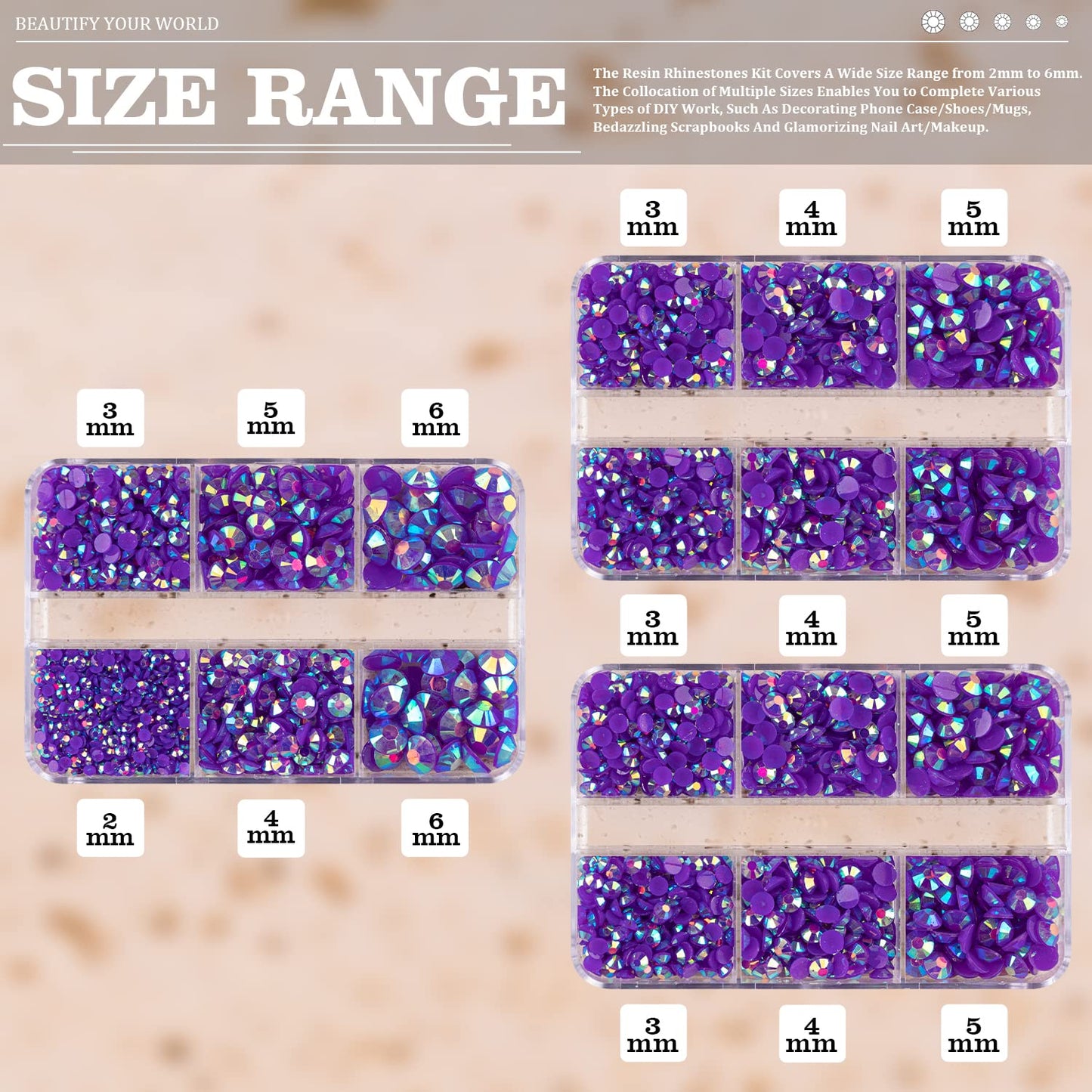 Resin Rhinestones Crafting, 2/3/4/5/6mm Flatback Jelly Rhinestones, 3 Box Dark Purple AB Non Hotfix Crystal Gems for Bedazzling Crafts Mugs Tumblers Clothes Makeup Nail