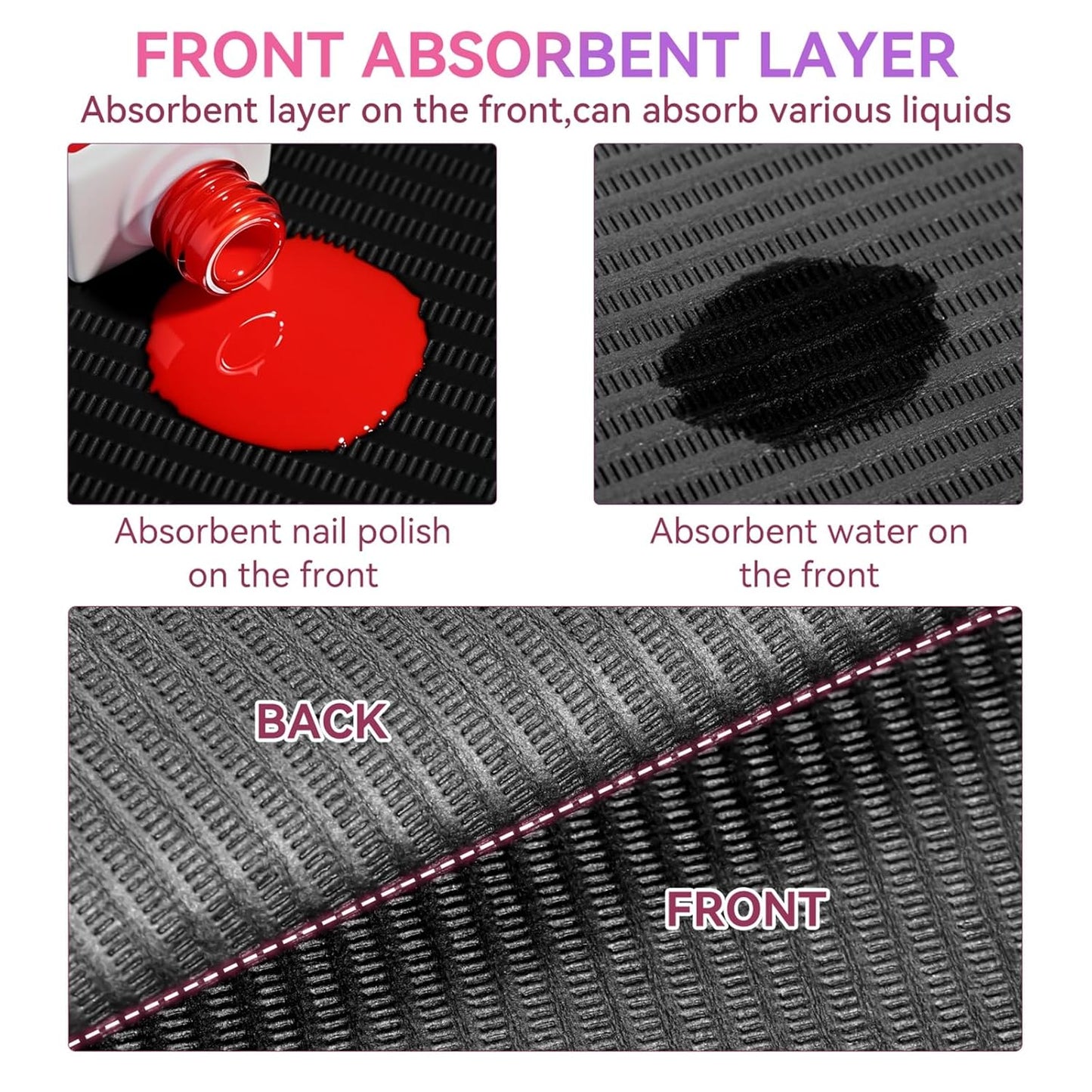 Makartt Disposable Nail Mats: 50Pcs Fordable Nail Paper Towels for Table Acrylic Practice Sheet 3 Ply Waterproof Nail Art Table Mats Clean Pads for Salon Manicure Tattoo Black