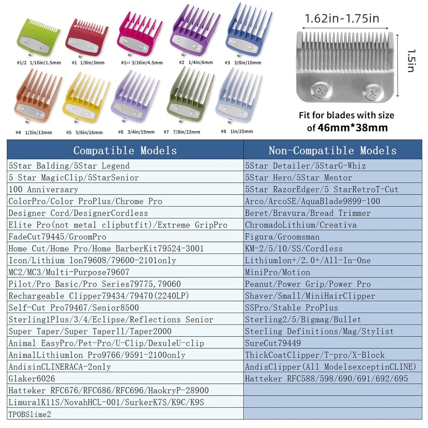 10-Pack Clipper Guards Set for Most Hair Clippers, Replacement Blades Protection Compatible with Wahl Clippers & Other Brands