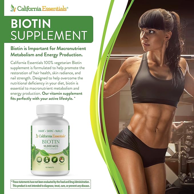 California Essentials Biotin 10000mcg – Hair Growth Vegetarian Vitamins B7 Supports Healthy Hair, Skin, and Nail Growth – Dietary Supplement for Men & Women of All Hair Types (150 Tablets)
