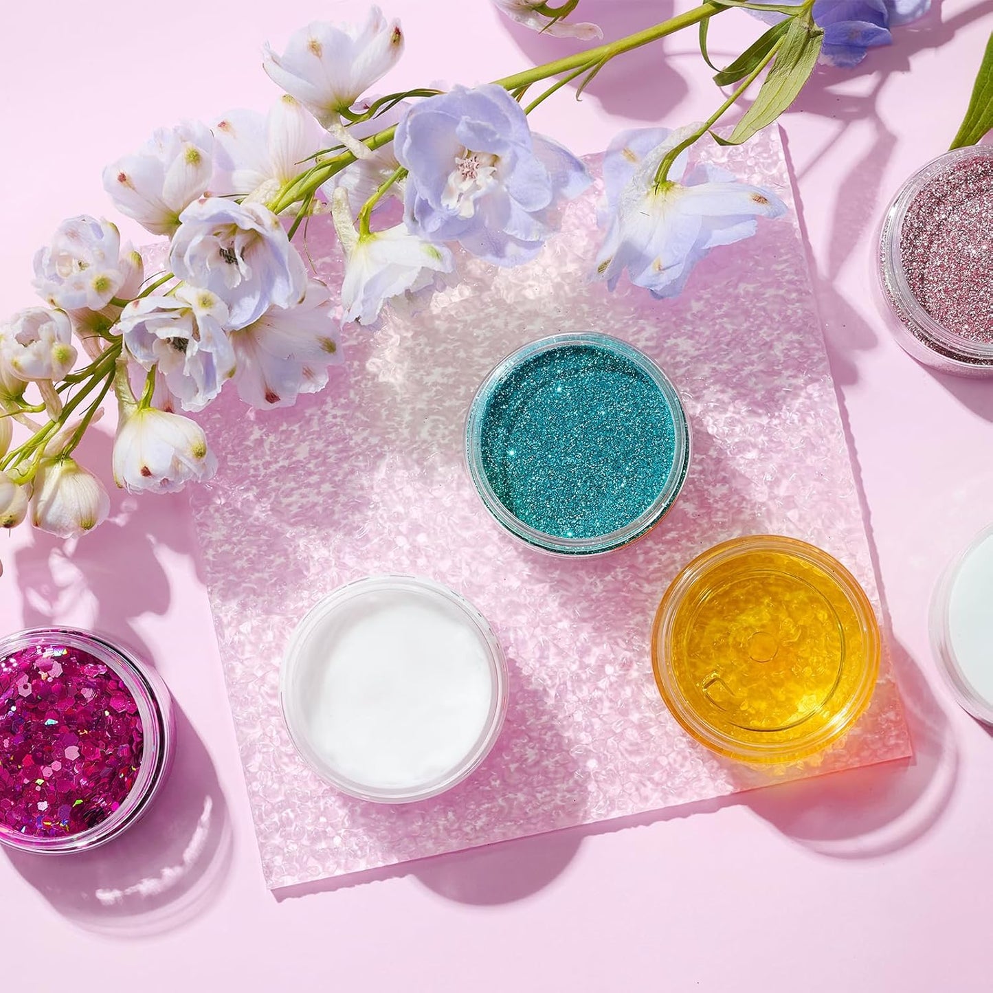 50 Pack 2 OZ Plastic Jars Round Clear Cosmetic Container with Clear Lids, Eternal Moment Slime Jars for Lotion, Cream, Ointments, Makeup, Eye shadow, Rhinestone, Samples, Pot, Travel Storage