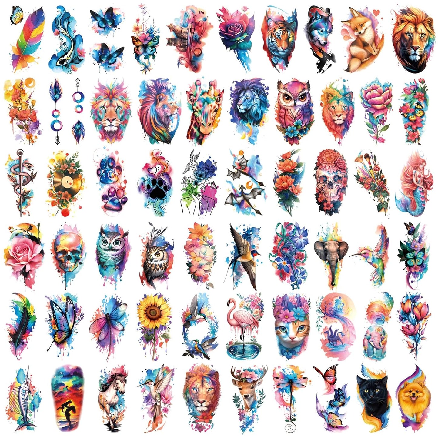 77 Sheets Temporary Tattoo, 17 Sheets Half Arm Flower Lion Tiger Cat Owl Parrot Waterproof Fake Tattoos for Adults Shoulder Neck, 60 Sheets Tiny Realistic Tattoo Sticker for Women Girls and Kids