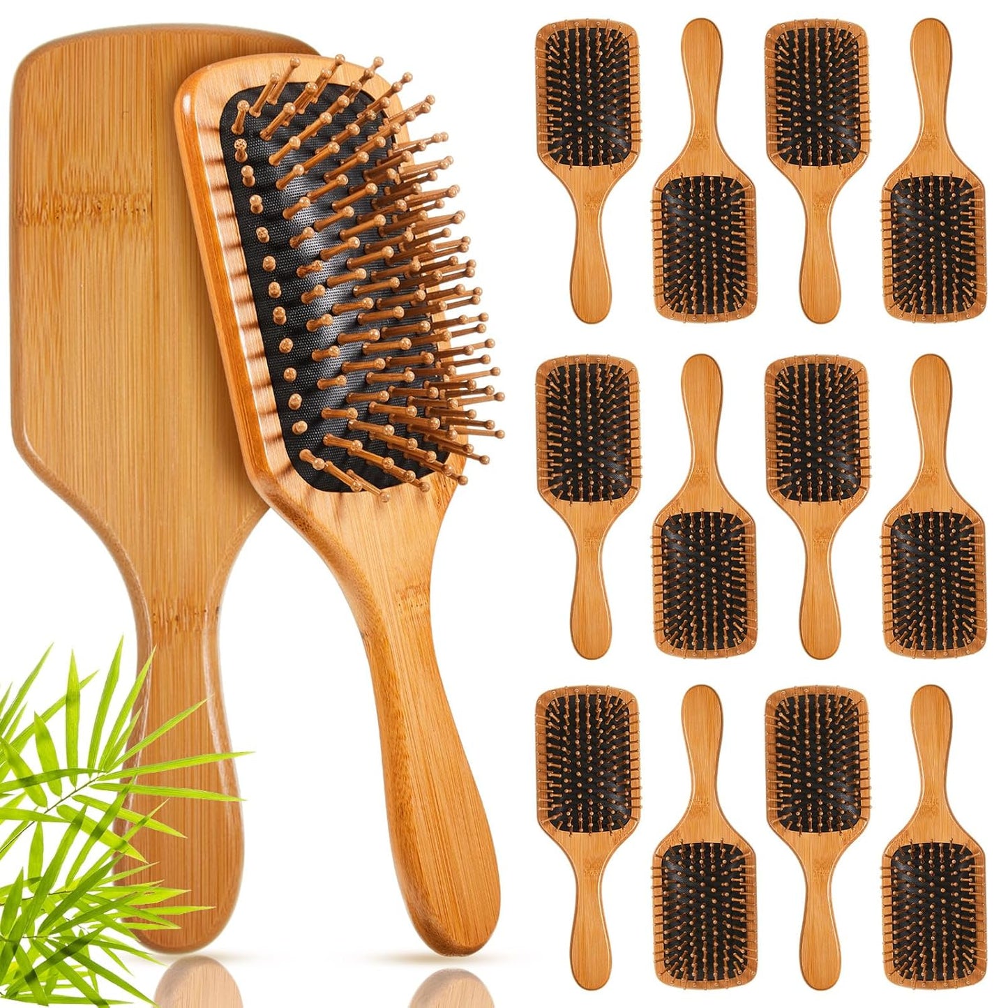 Tessco for you 12 Pcs Christmas Bamboo Hair Brushes Thanksgiving Bulk Wooden Paddle Brush Scalp Massage Bristle Anti Static Engraving DIY Gift for Women Wedding(9.65'' X 3.35'',Black)