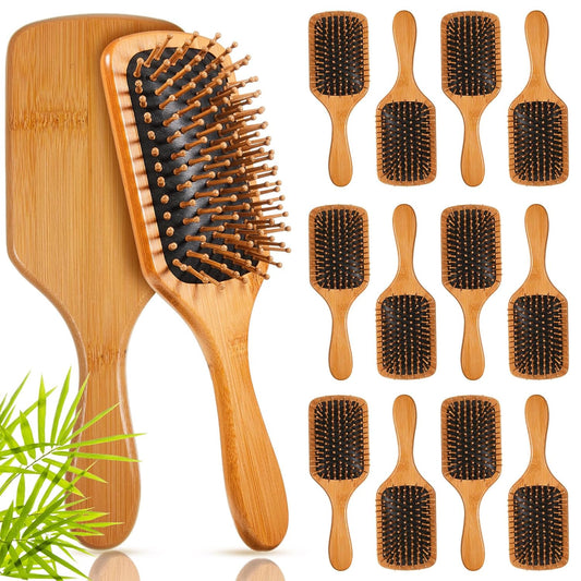 Tessco for you 12 Pcs Christmas Bamboo Hair Brushes Thanksgiving Bulk Wooden Paddle Brush Scalp Massage Bristle Anti Static Engraving DIY Gift for Women Wedding(9.65'' X 3.35'',Black)