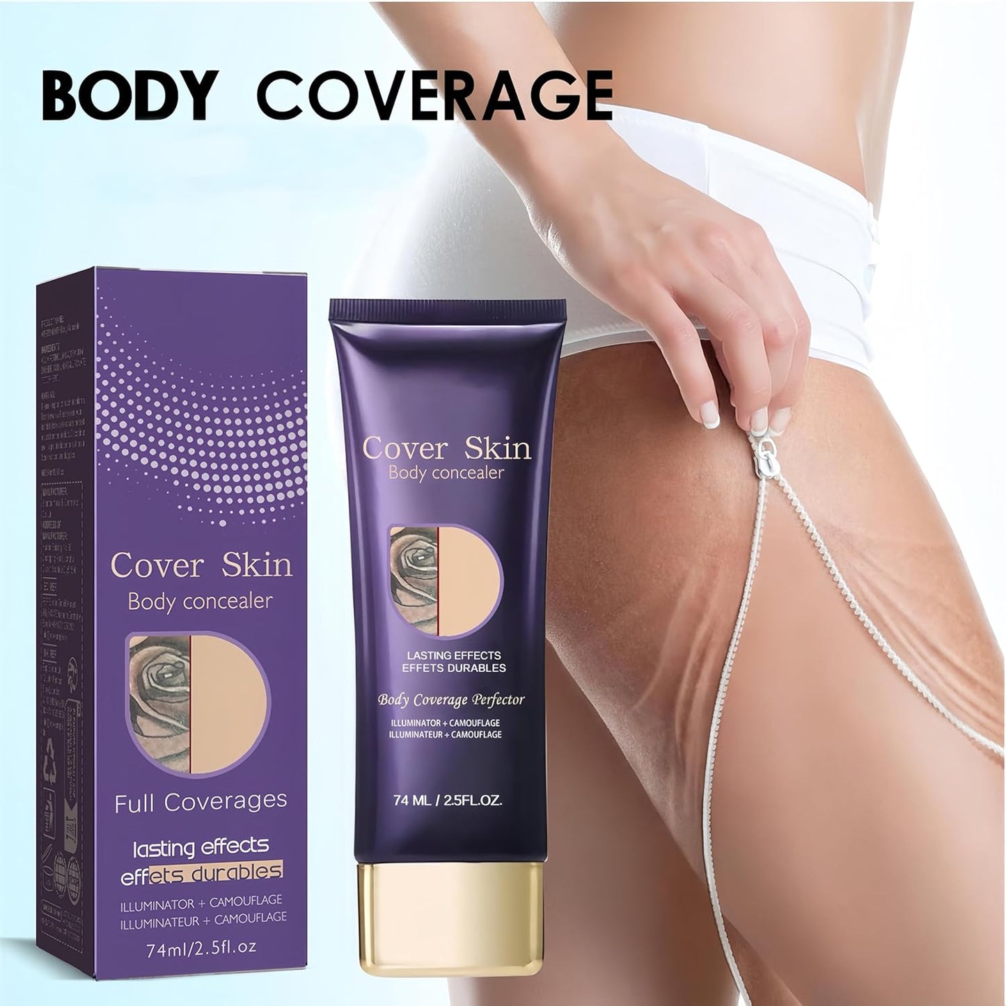 Waterproof Body Concealer For Legs And Body,Tattoo And Scar Cover Foundation,Natural Radiance, High Coverage, Transfer Resistant Body Makeup (Brush Included) 2.5oz