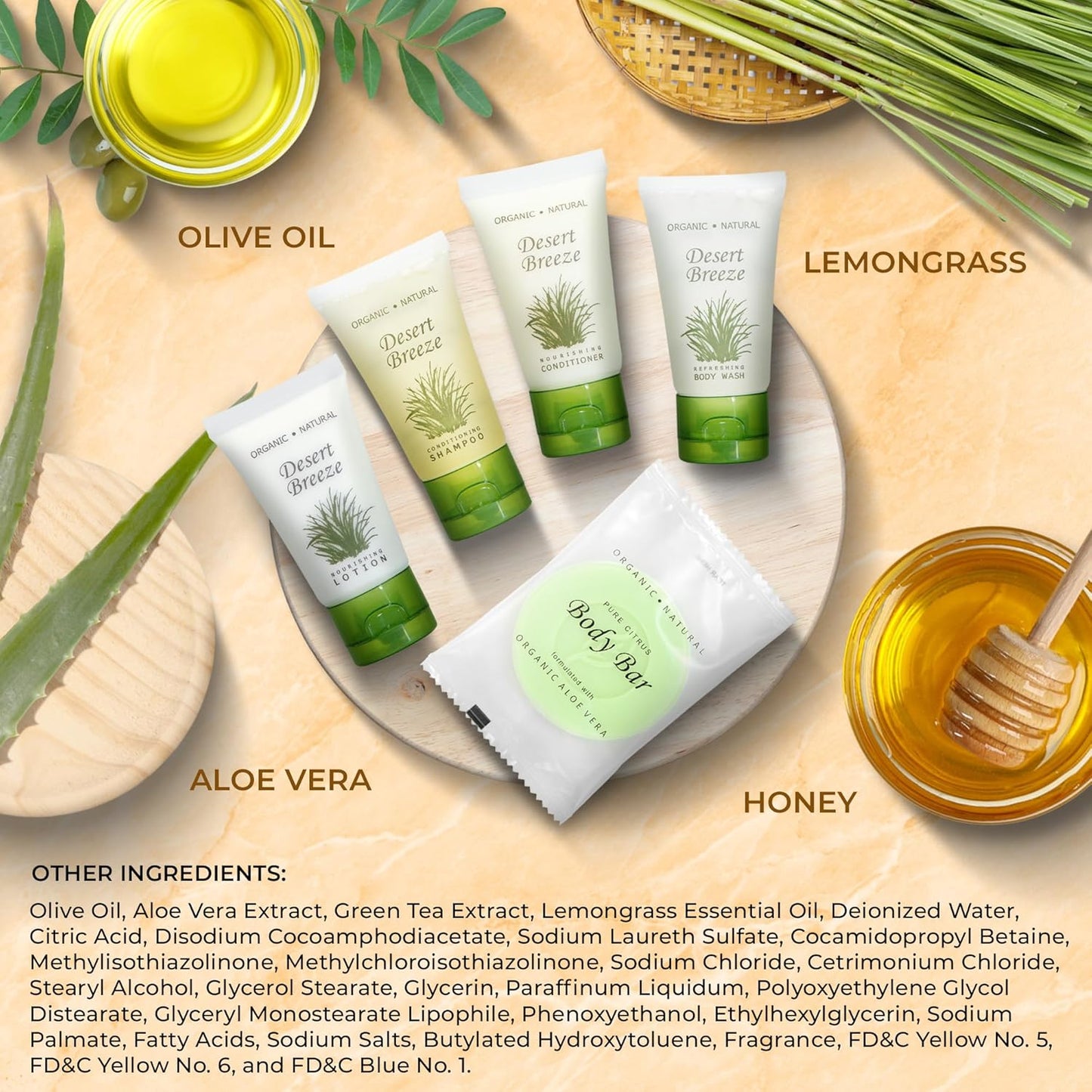 Desert Breeze Hotel Soaps & Toiletries Bulk Set | 1-Shoppe Amenities Kit | 1oz Shampoo & Conditioner, Body Wash, Lotion, Bar Soap | Travel Size | 150 Pieces