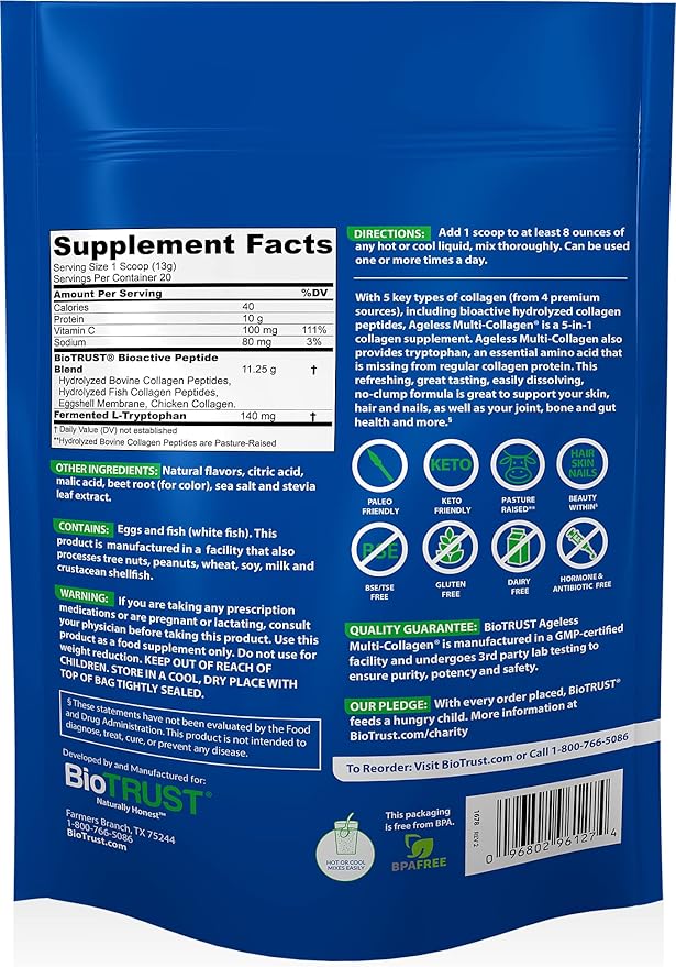 BioTrust Ageless Multi Collagen 5-in-1 Protein Powder (Fruit Punch) BlenderBottle Bundle