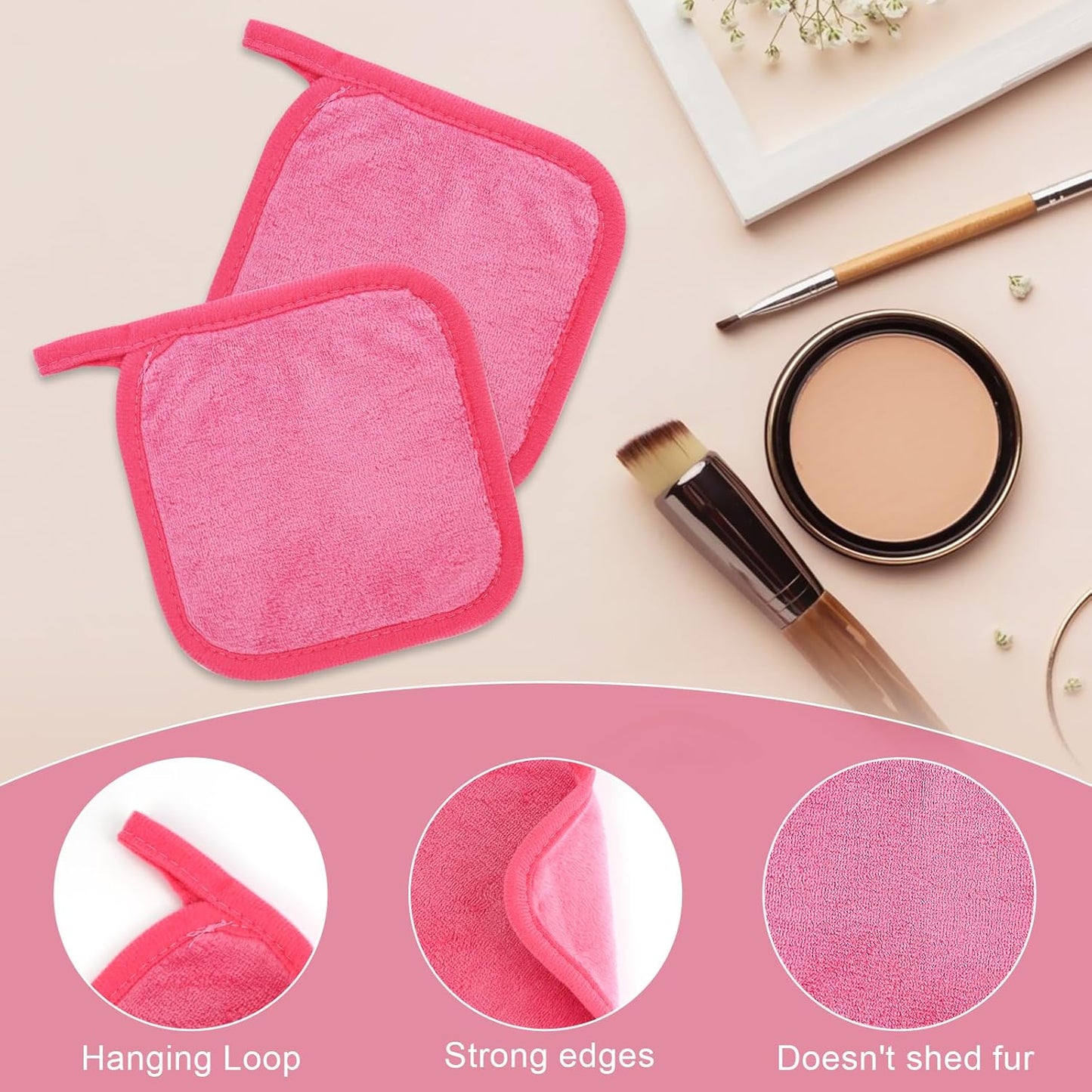 Makeup Remover Cloth 12 Pack, Ultra Soft and Reusable Microfiber Makeup Remover Towels for All Skin Types, Perfect Face Towels for Women, 6 Inch X 6 Inch, Rose Red