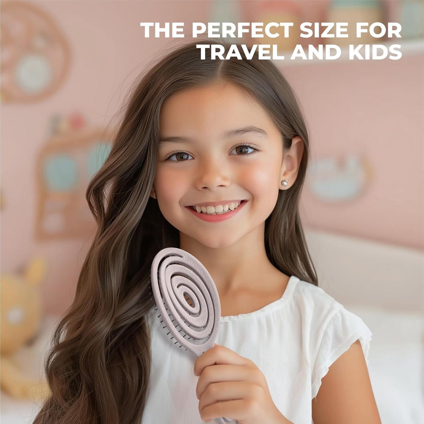 Ninabella Mini Spiral Brush - Hair Brush Detangler for Women - Pro Shower for Curly or Thick Hair - Small Travel Detangling Vent Hairbrushes -Light Grey