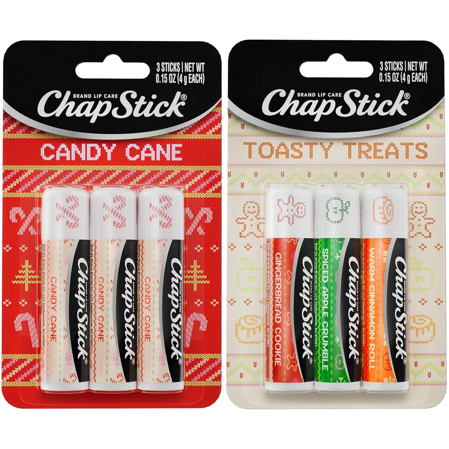 ChapStick Lip Balm, Holiday Variety Packs (6 Sticks) – Candy Cane, Toasty Treats Flavored Lip Moisturizers, Stocking Stuffers, 0.15 Oz Ea
