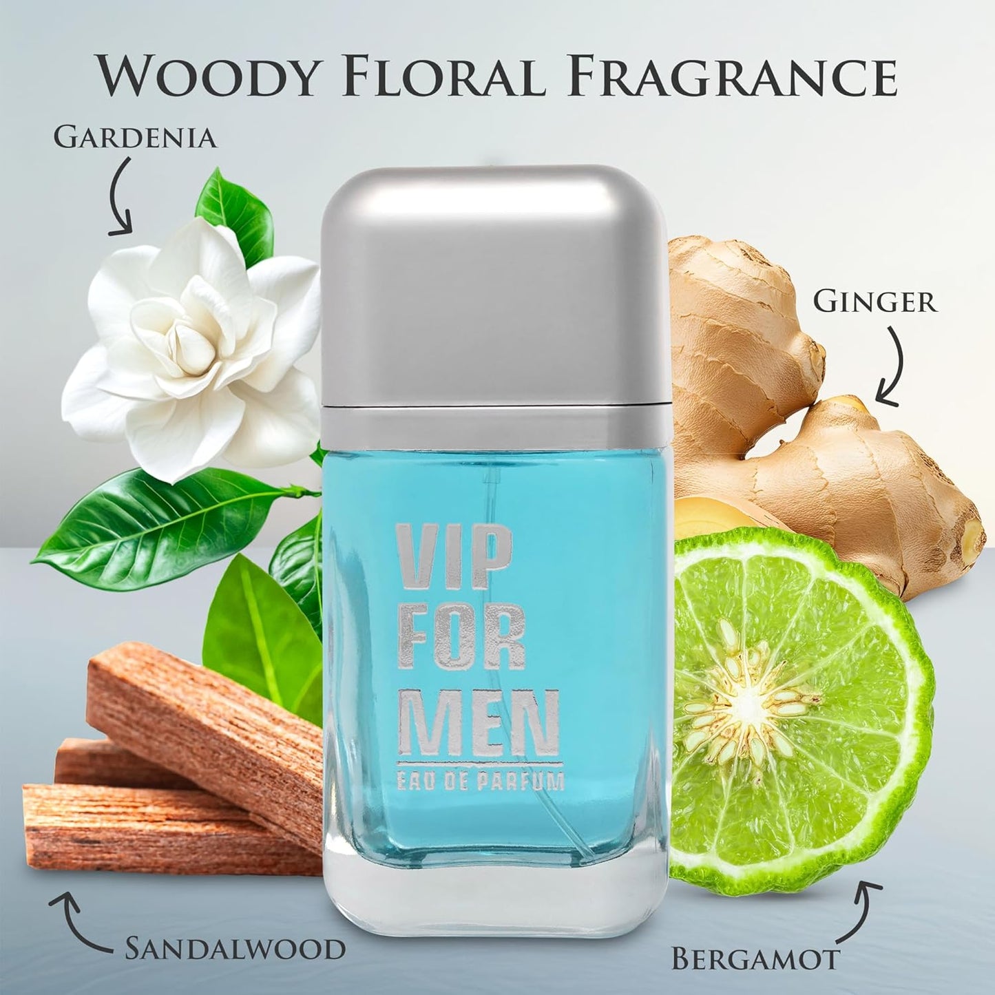 VIP for Men Eau De Parfum - Clean Woody Floral Fragrance - Top Notes of Lavender, Grapefruit, Bergamot & Petitgrain - Base Scents of Sandalwood, Musk, Guaiac wood & Vetiver - Elegant 100ml Bottle