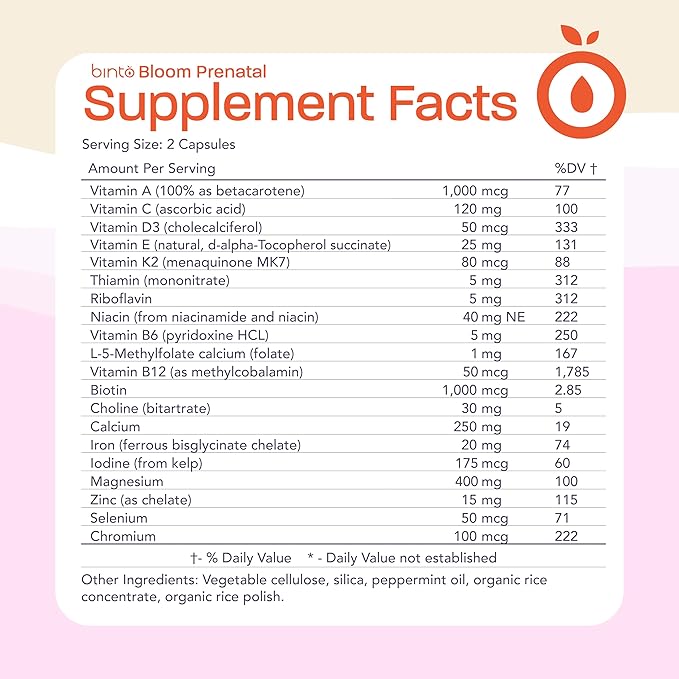 Bloom Comprehensive Prenatal Supplements to Support Healthy Mama & Baby | 1 Month Supply | Multivitamin with Iron, and Methylated Folate | Non GMO, Gluten Free, Vegetarian, No Preservatives