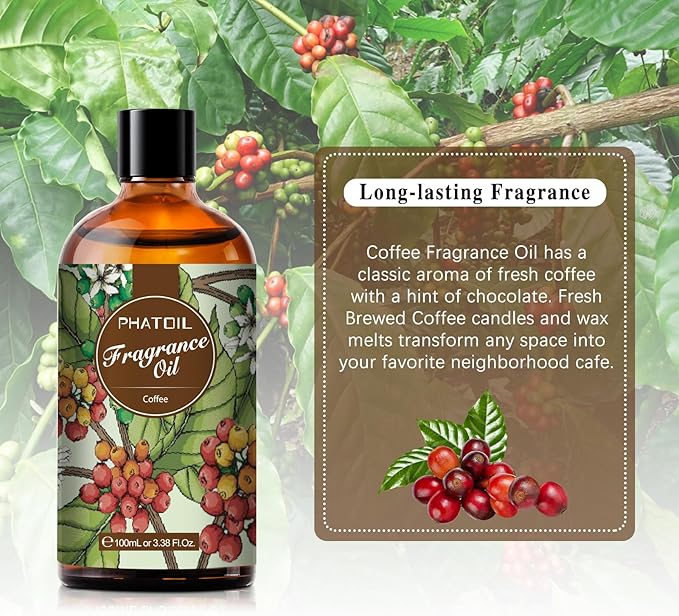 3.38FL.OZ Coffee Fragrance Oils for Aromatherapy, Essential Oils for Diffusers for Home, Perfect for Diffuser, DIY Candle and Soap Making, DIY Scented Products - 100ml