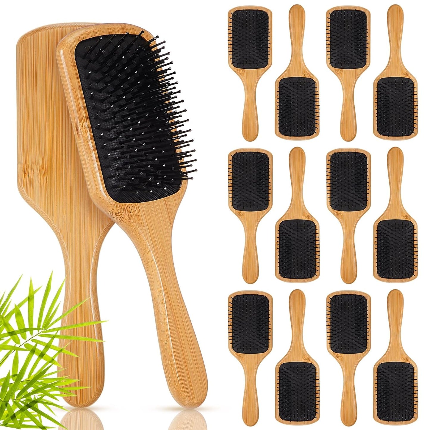 Tessco for you 12 Pcs Christmas Bamboo Hair Brushes Thanksgiving Bulk Wooden Paddle Brush Scalp Massage Bristle Anti Static Engraving DIY Gift for Women Wedding(9.65'' X 3.35'',Black Bristles)