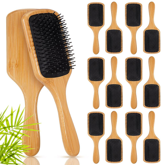 Tessco for you 12 Pcs Christmas Bamboo Hair Brushes Thanksgiving Bulk Wooden Paddle Brush Scalp Massage Bristle Anti Static Engraving DIY Gift for Women Wedding(9.65'' X 3.35'',Black Bristles)