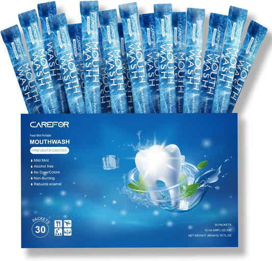 Mouthwash Travel Size, Portable Fresh Breath Mouthwash, Alcohol-Free, ICY Mint Flavor, Mini Pack – to Go for On-The-Go Freshness, Bulk Packets 0.41 Fl Oz (Pack of 30)