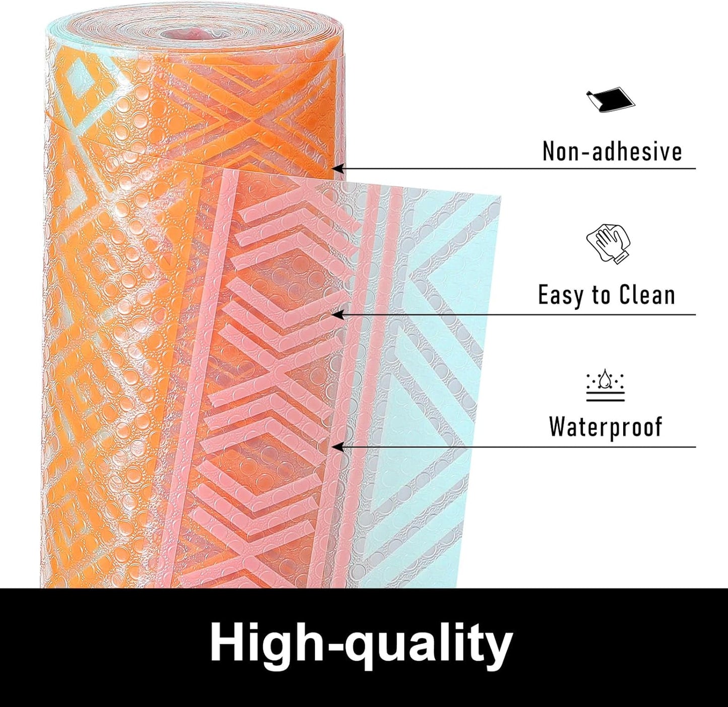 Cooyes Drawer and Shelf Liner, Non-Adhesive Shelf Liners for Kitchen Cabinets, Thick Strong Grip Mats for Desk, Shelves, Bathroom Drawers, Fridge, Cabinet Protection