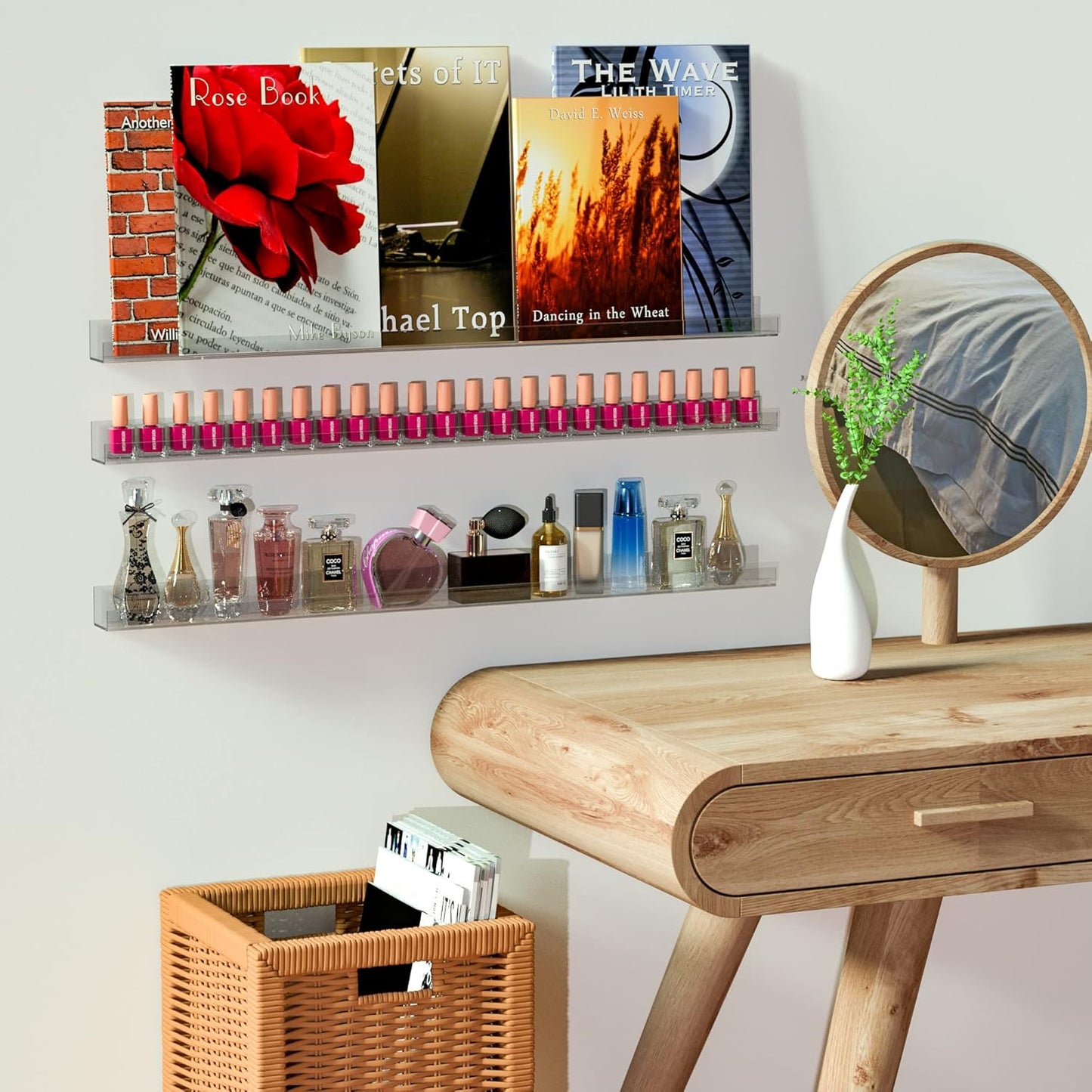 Nail Polish Rack Shelf for Wall, Clear Organizer Wall Mounted, 32 Inches Acrylic Shelf for 192 Bottles, 6 Pack