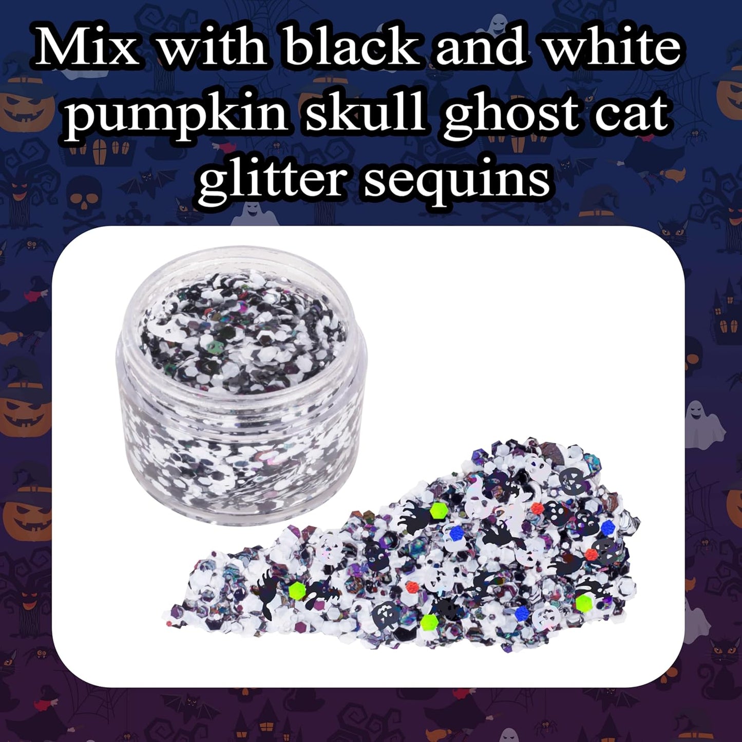 Halloween Body Glitter Gel,Black White Skull Pumpkin Professional Vibrant Music Festival Party Rave Accessories,Sparking Chunky Face Glitter Paint Makeup for Women and Kids