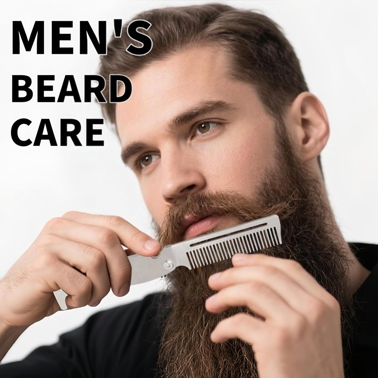 Metal Hair & Beard & Mustache Comb, Multifunctional Folding EDC Pocket Comb With Bottle Opener - Anti-Static for Travel and Everyday Grooming Styling - Silver
