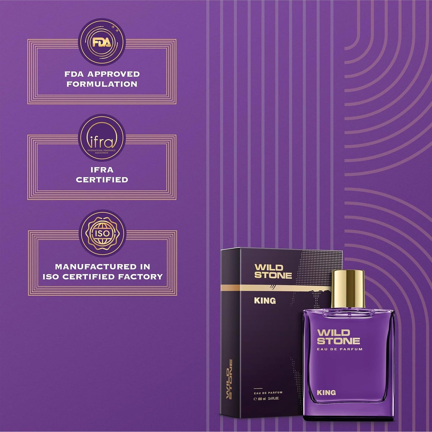 Wild Stone King Perfume for Men| Luxury Eau De Parfum | Long-Lasting Fragrance | Premium Perfume for Men l Infused with Woody & Oriental Notes 100 ml 3.4 Fl oz | Vegan | Clean Ingredients