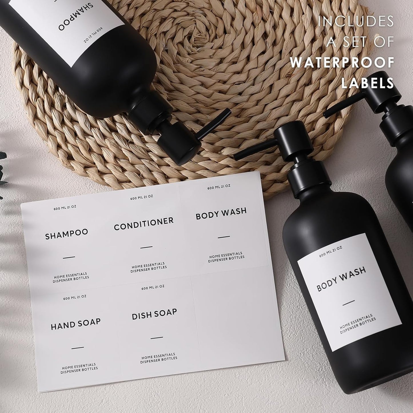 HOMCDALY Shampoo and Conditioner Dispenser, 21oz 3-Pack Refillable Shampoo and Conditioner Bottles, Empty Bathroom Shower Pump Dispenser (21oz-Black