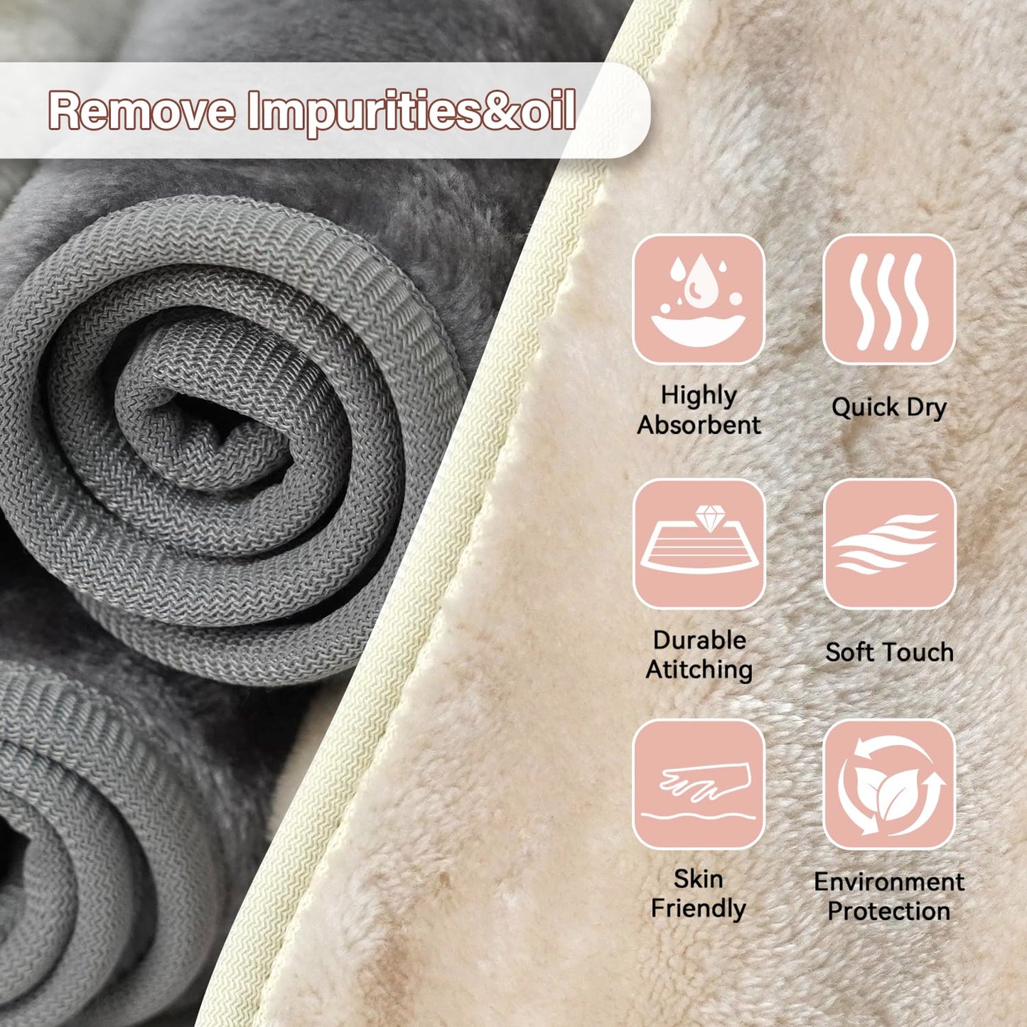 Nugilla Reusable Face Wash Cloths, 8 Pack Soft Microfiber Makeup Remover Towels for Women (Beige/Cool Grey)