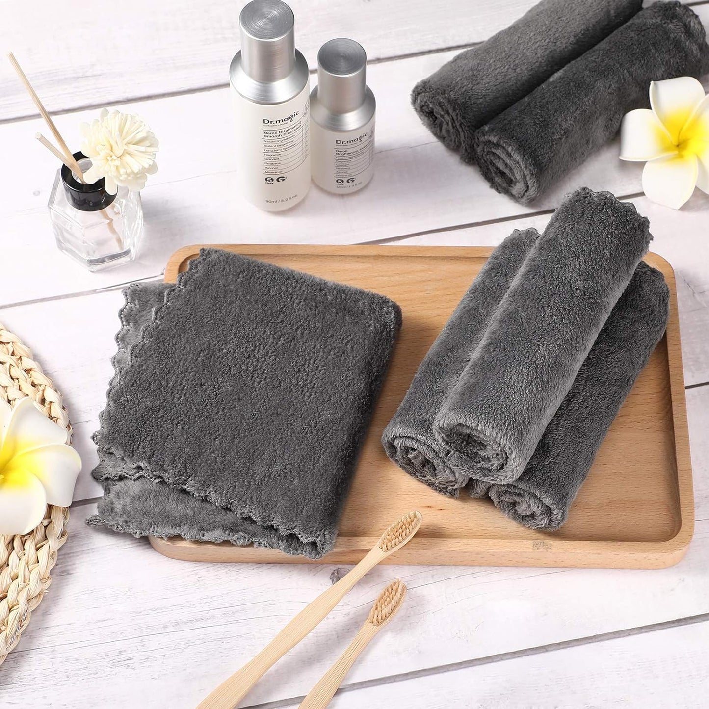 Syhood 12 Pieces Face Wash Cloth 12 x 12 in Makeup Remover Cloths Towel Coral Velvet Facial Microfiber Soft Fast Drying Facial Cleansing Towel for Face(Dark Grey)