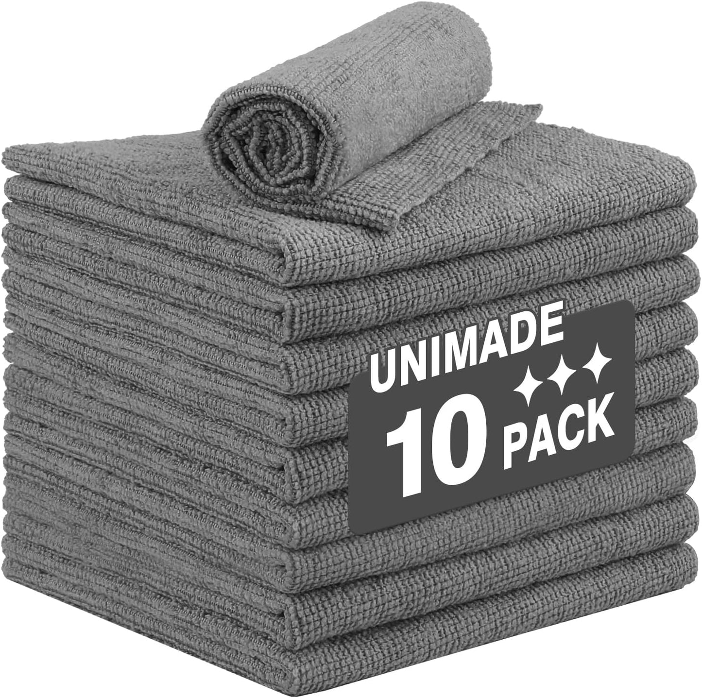 Shop Towel Rags, 10 Pack Reusable Shop Rags Bulk Microfiber Cleaning Cloth Lint Free Cleaning Towels for Car Kitchen Automotive Bar Mechanic Restaurant Garage, 11.5"x 11.5", Grey